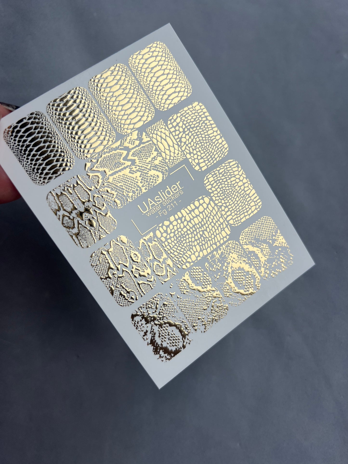 Nail Water Decal Fg-211 | Water Slide Nail Decals | Gold Foil Snake Skin Pattern