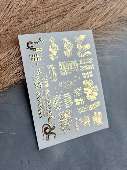 Nail Water Decal Fg-212 | Water Slide Nail Decals | Gold Foil Snakes & Reptile Textures