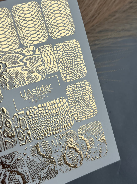 Nail Water Decal Fg-211 | Water Slide Nail Decals | Gold Foil Snake Skin Pattern