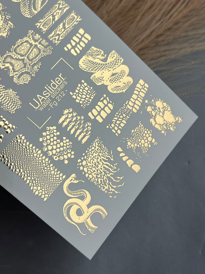 Nail Water Decal Fg-212 | Water Slide Nail Decals | Gold Foil Snakes & Reptile Textures