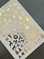 Nail Water Decal Fg-071 | Gold Foil Water Slide Nail Decals | Christmas Trees & Snowflakes - UASLIDER
