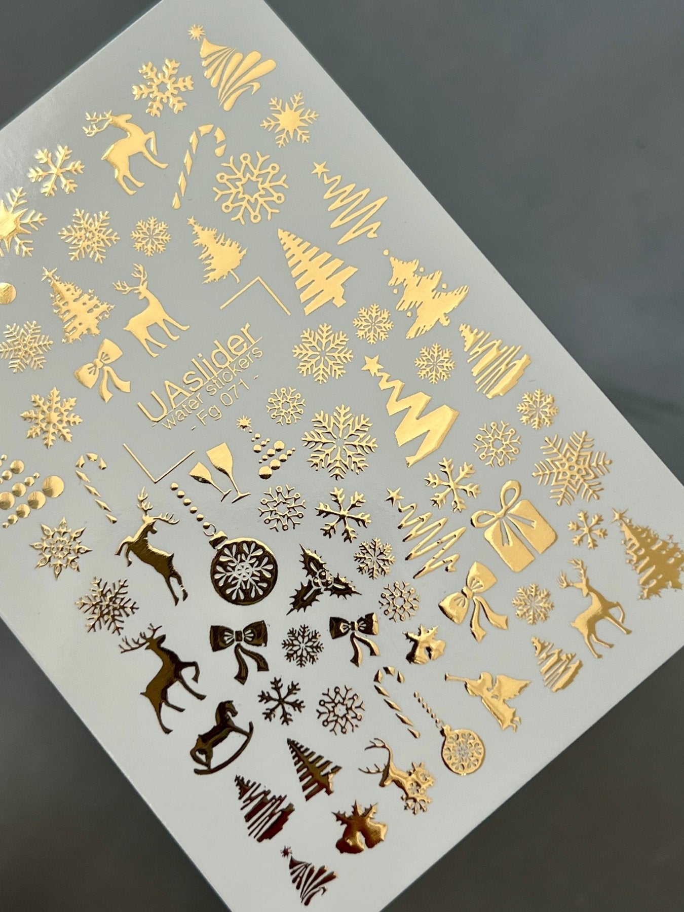Nail Water Decal Fg-071 | Gold Foil Water Slide Nail Decals | Christmas Trees & Snowflakes - UASLIDER