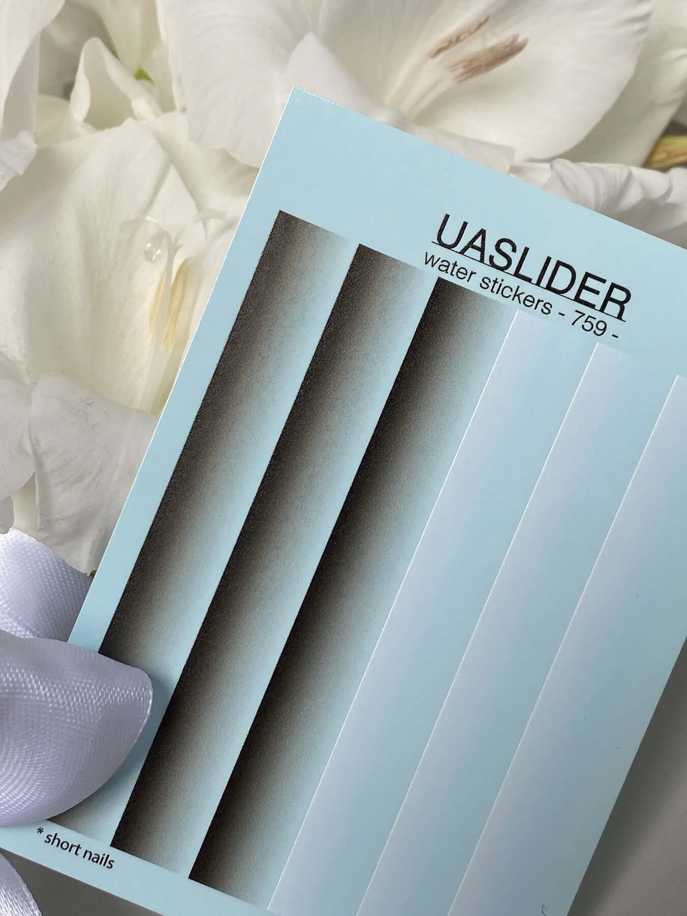 Nail Water Decal 759 on a card with floral background, showcasing water slide nail design for short nails.