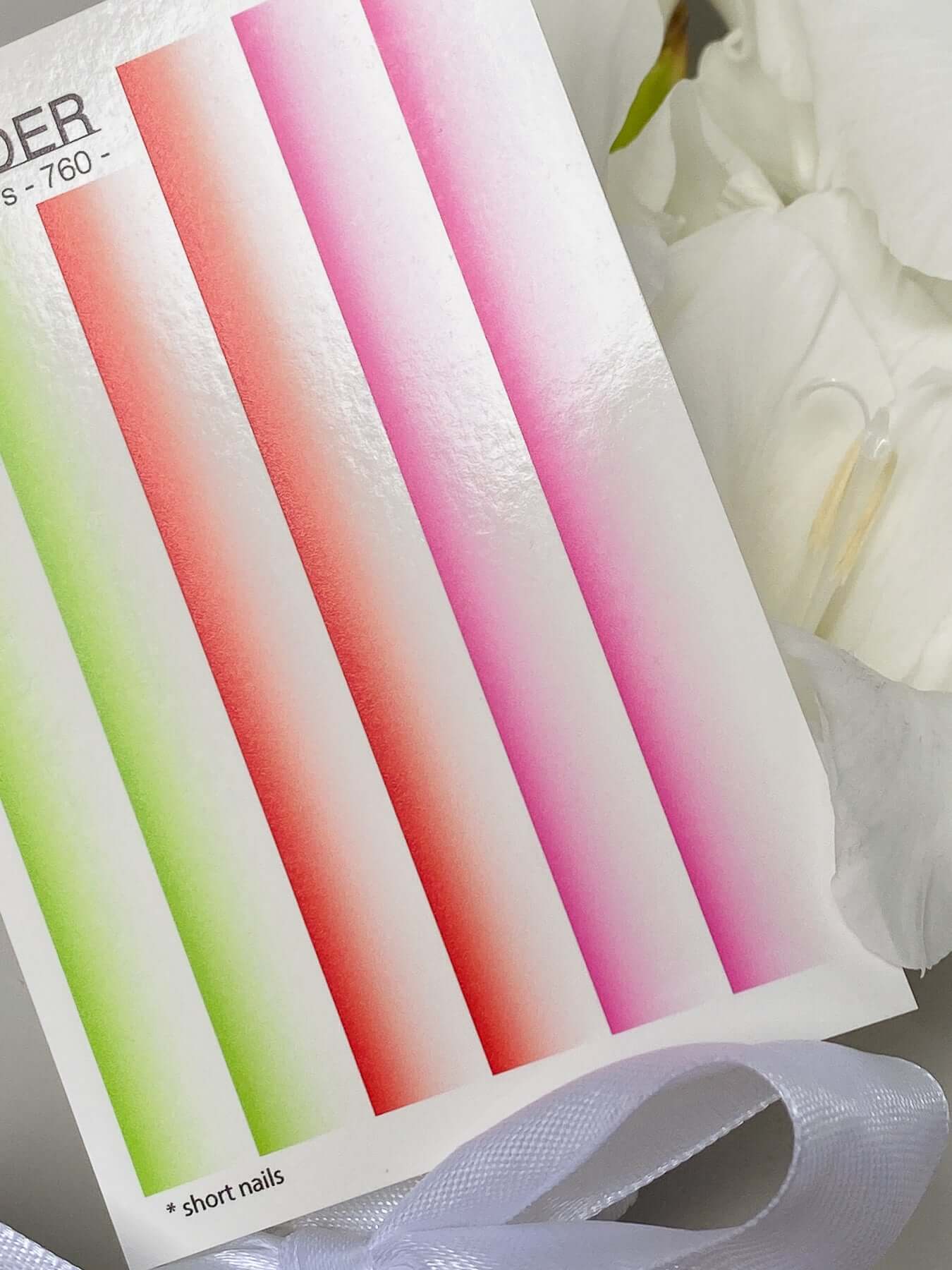 Nail Water Decal 760 featuring vibrant stripes ideal for short nails over gel polish.