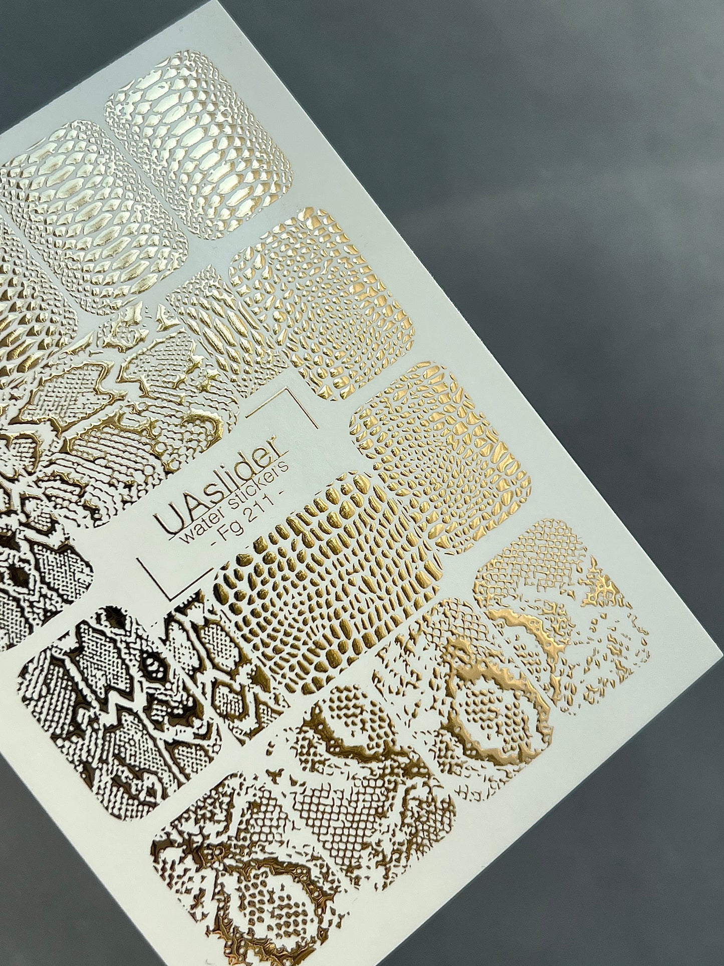 Nail Water Decal Fg-211 | Water Slide Nail Decals | Gold Foil Snake Skin Pattern