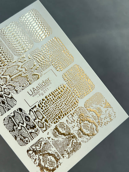 Nail Water Decal Fg-211 | Water Slide Nail Decals | Gold Foil Snake Skin Pattern