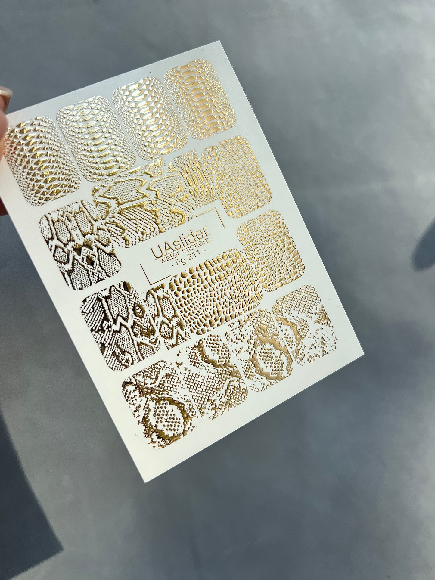Nail Water Decal Fg-211 | Water Slide Nail Decals | Gold Foil Snake Skin Pattern