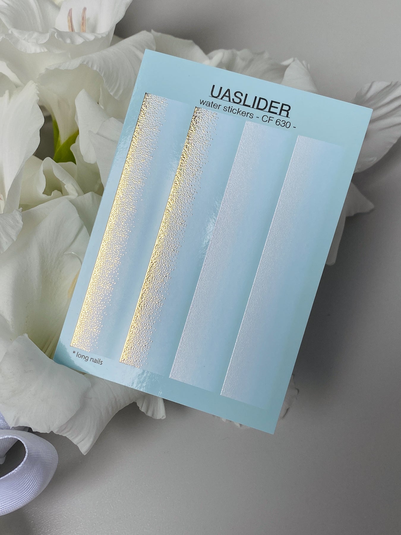 Nail Water Decal CF-630 | Gradient Water Slide Nail Decals | Light Blue Ombre with Gold Glitter