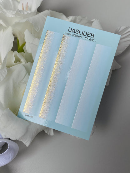 Nail Water Decal CF-630 | Gradient Water Slide Nail Decals | Light Blue Ombre with Gold Glitter