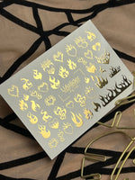 Nail Water Decal Fg-143 | Water Slide Nail Decals with Gold Flame Hearts | Bold Fire Nail Art - UASLIDER