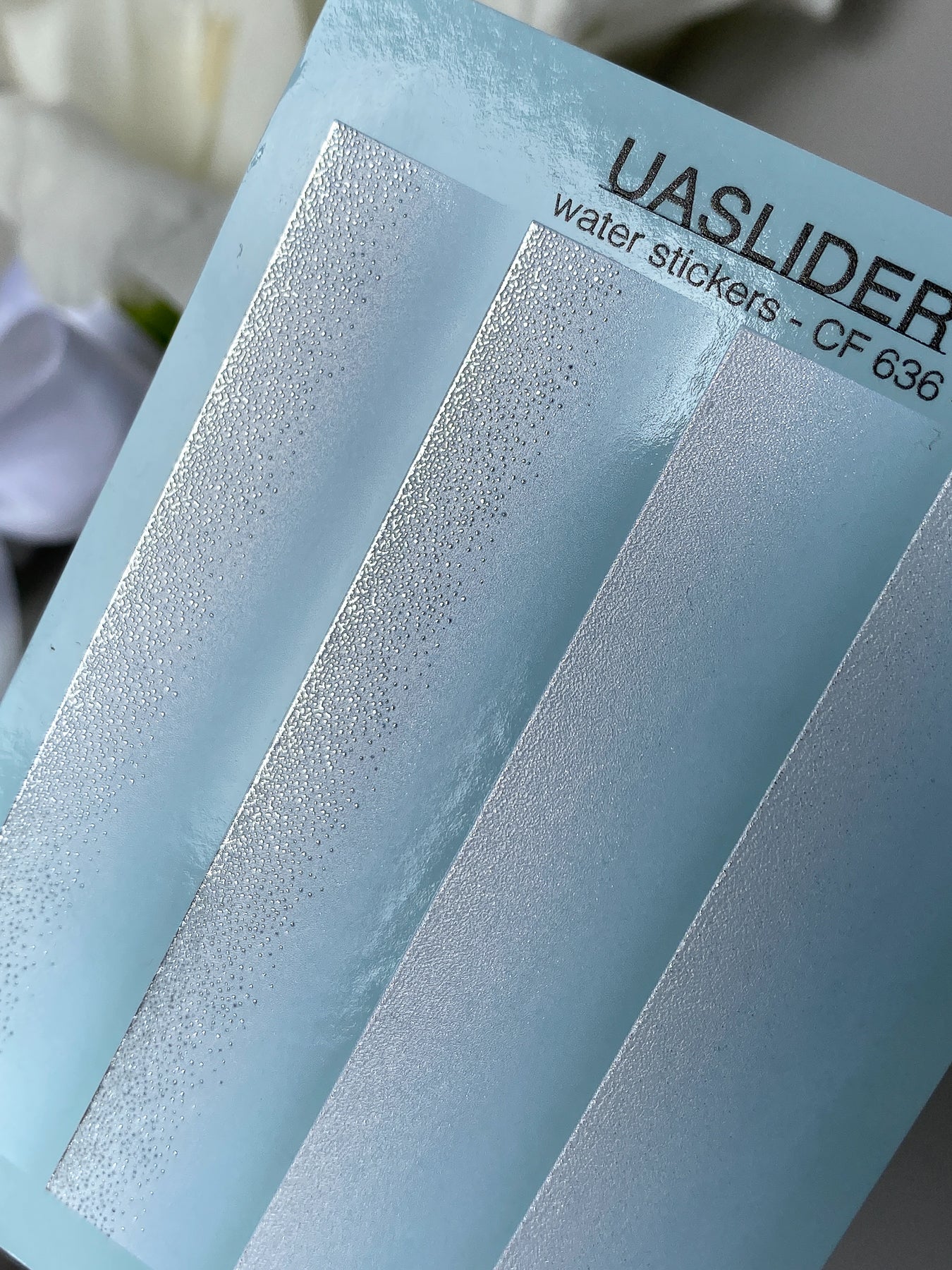 Nail Water Decal CF-636 | Gradient Water Slide Nail Decals | White Pearl Ombre with Silver Glitter - UASLIDER