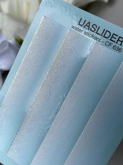 Nail Water Decal CF-636 | Gradient Water Slide Nail Decals | White Pearl Ombre with Silver Glitter