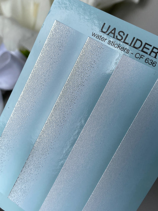 Nail Water Decal CF-636 | Gradient Water Slide Nail Decals | White Pearl Ombre with Silver Glitter