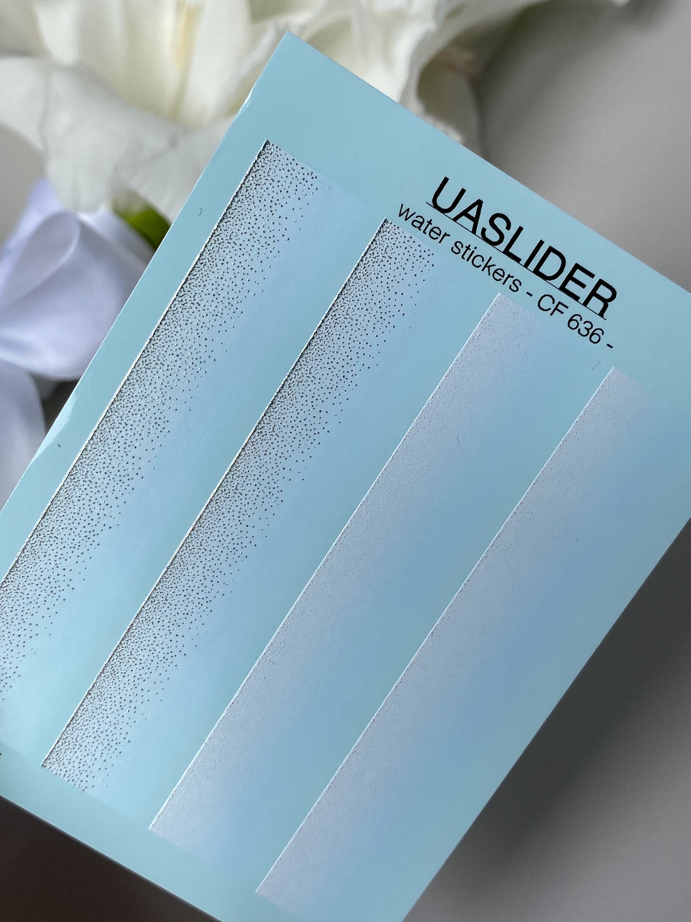 Nail Water Decal CF-636 | Gradient Water Slide Nail Decals | White Pearl Ombre with Silver Glitter - UASLIDER