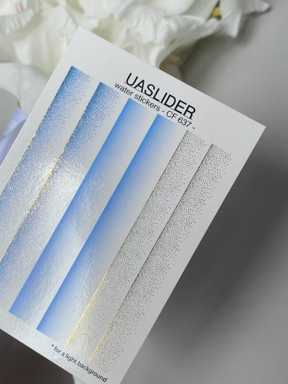 Nail Water Decal CF-637 | Gradient Water Slide Nail Decals | Blue Ombre with Gold Glitter
