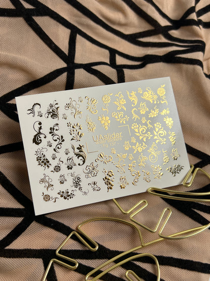 Nail Water Decal Fg-137 | Water Slide Nail Decals with Gold Floral Ornaments | Elegant Nail Art