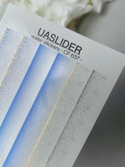 Nail Water Decal CF-637 | Gradient Water Slide Nail Decals | Blue Ombre with Gold Glitter