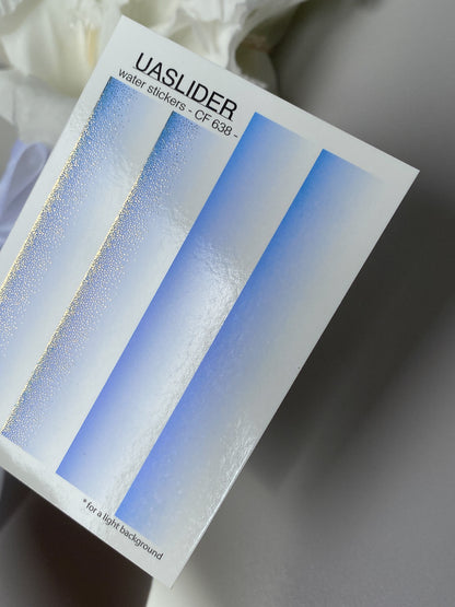 Naklejka na paznokcie CF-638 | Gradientowe naklejki wodne na paznokcie | Jasnoniebieski ombre ze złotym brokatem