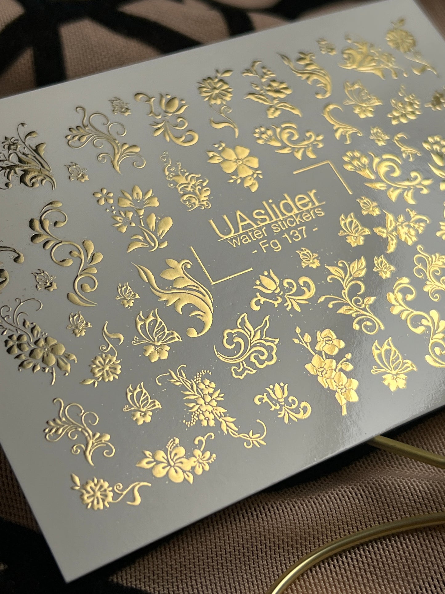 Nail Water Decal Fg-137 | Water Slide Nail Decals with Gold Floral Ornaments | Elegant Nail Art