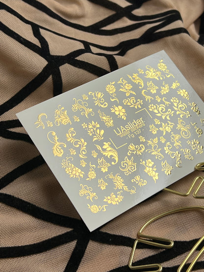 Nail Water Decal Fg-137 | Water Slide Nail Decals with Gold Floral Ornaments | Elegant Nail Art