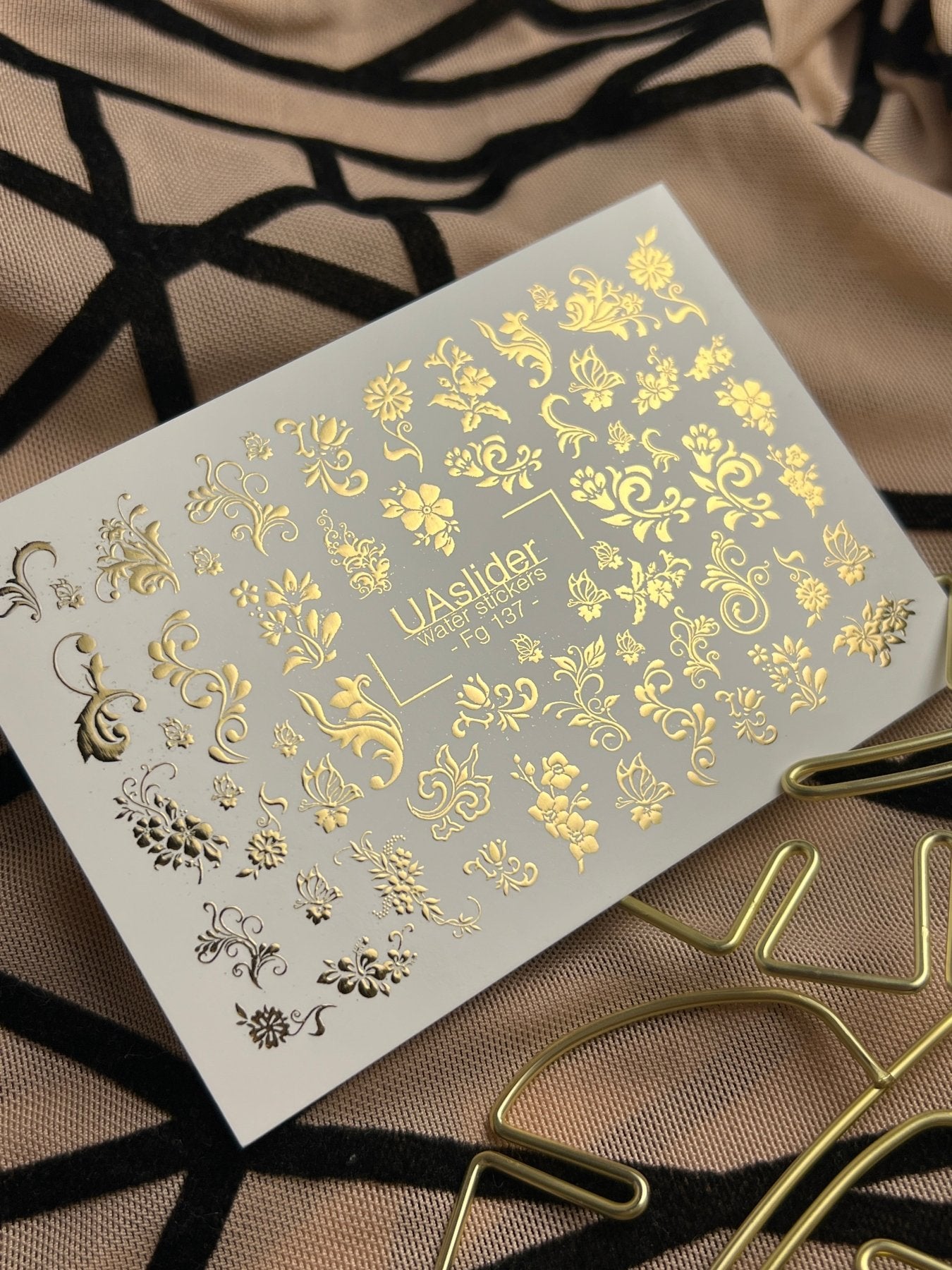 Nail Water Decal Fg-137 | Water Slide Nail Decals with Gold Floral Ornaments | Elegant Nail Art - UASLIDER