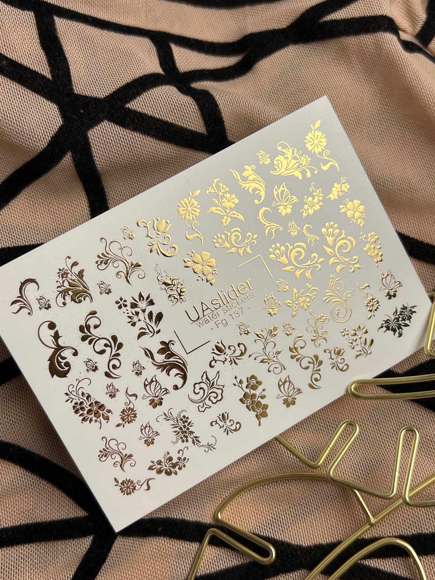 Nail Water Decal Fg-137 | Water Slide Nail Decals with Gold Floral Ornaments | Elegant Nail Art