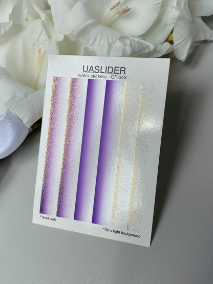 Nail Water Decal CF-643 | Gradient Water Slide Nail Decals | Purple Ombre with Gold Glitter for Short Nails