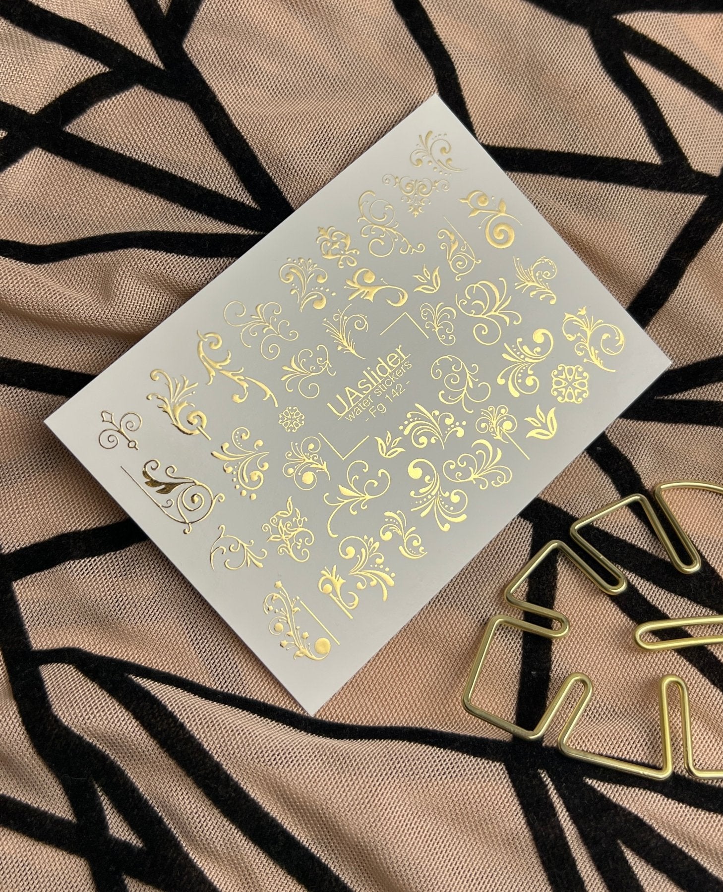 Nail Water Decal Fg-142 | Water Slide Nail Decals with Gold Swirls and Ornaments | Elegant Nail Art - UASLIDER