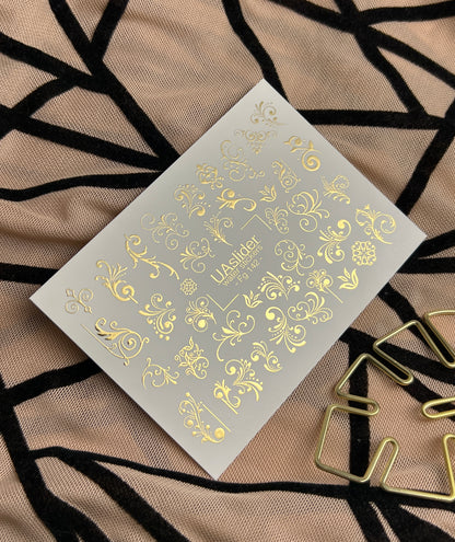 Nail Water Decal Fg-142 | Water Slide Nail Decals with Gold Swirls and Ornaments | Elegant Nail Art