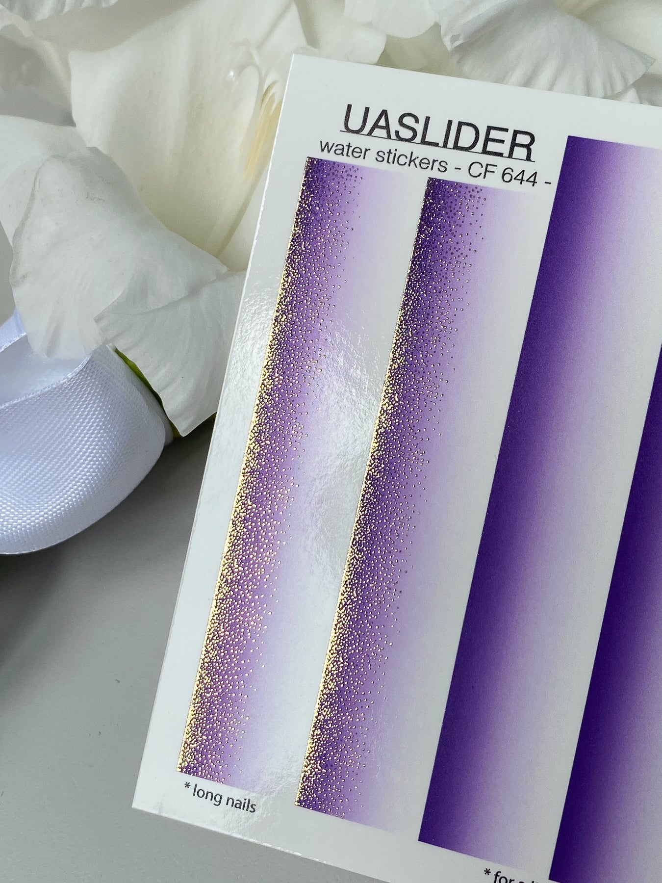 Nail Water Decal CF-644 | Gradient Water Slide Nail Decals | Purple Ombre with Gold Glitter for Long Nails - UASLIDER