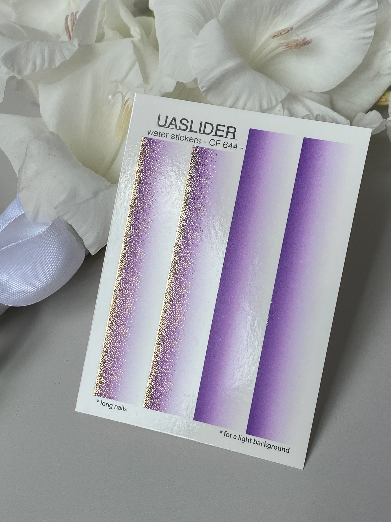 Nail Water Decal CF-644 | Gradient Water Slide Nail Decals | Purple Ombre with Gold Glitter for Long Nails - UASLIDER