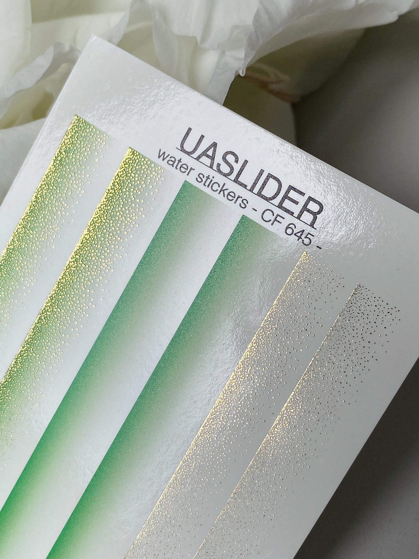 Nail Water Decal CF-645 | Gradient Water Slide Nail Decals | Green Ombre with Gold Glitter - UASLIDER