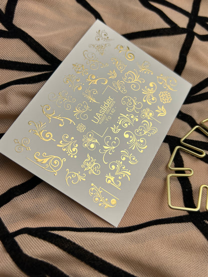 Nail Water Decal Fg-142 | Water Slide Nail Decals with Gold Swirls and Ornaments | Elegant Nail Art