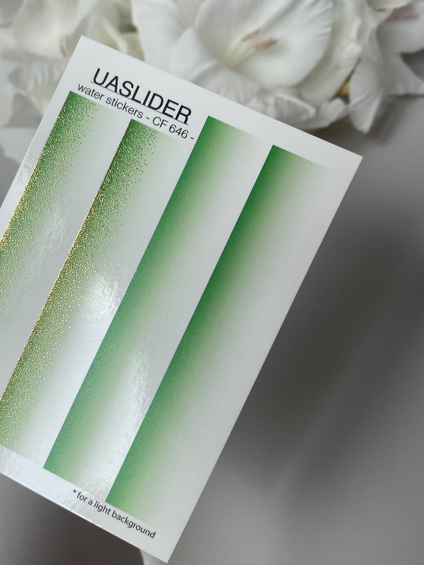 Nail Water Decal CF-646 | Gradient Water Slide Nail Decals | Green Ombre with Gold Glitter for Long Nails - UASLIDER