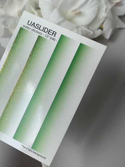 Nail Water Decal CF-646 | Gradient Water Slide Nail Decals | Green Ombre with Gold Glitter for Long Nails