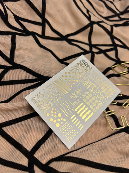 Adesivo per unghie Fg-138 | Adesivi per unghie a trasferimento ad acqua con linee astratte dorate e puntini | Nail art minimalista