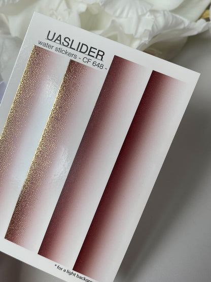 Nail Water Decal CF-648 | Water Slide Nail Decals | Pink to Burgundy Ombre with Gold Glitter