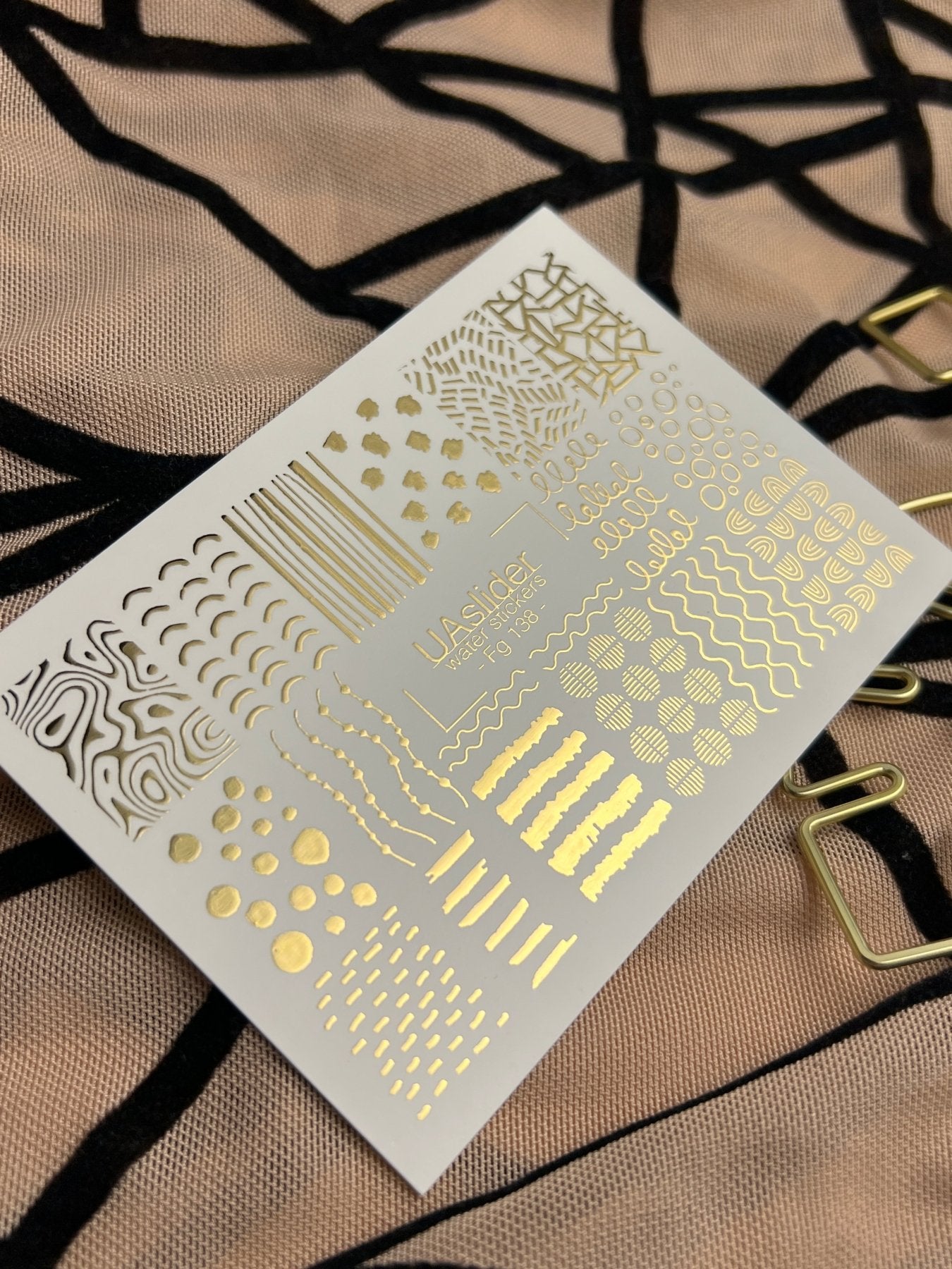 Nail Water Decal Fg-138 | Water Slide Nail Decals with Gold Abstract Lines and Dots | Minimalist Nail Art - UASLIDER