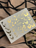 Nail Water Decal Fg-141 | Water Slide Nail Decals with Gold Geometric Moons and Butterflies | Modern Nail Tattoos - UASLIDER