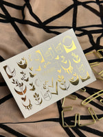 Nail Water Decal Fg-141 | Water Slide Nail Decals with Gold Geometric Moons and Butterflies | Modern Nail Tattoos - UASLIDER