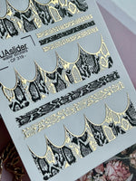 Nail Water Decal CF-319 | Snake Print Nail Water Decals | Black & Gold Python Design - UASLIDER