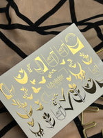 Nail Water Decal Fg-141 | Water Slide Nail Decals with Gold Geometric Moons and Butterflies | Modern Nail Tattoos - UASLIDER