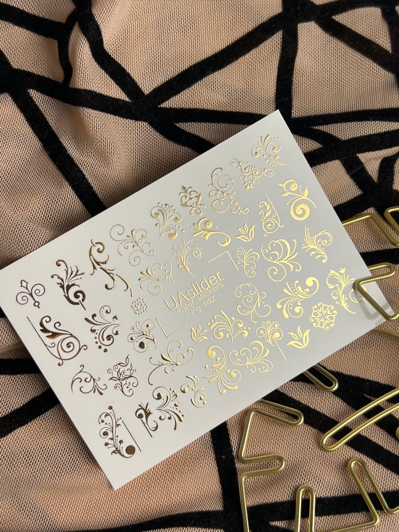 Nail Water Decal Fg-142 | Water Slide Nail Decals with Gold Swirls and Ornaments | Elegant Nail Art - UASLIDER