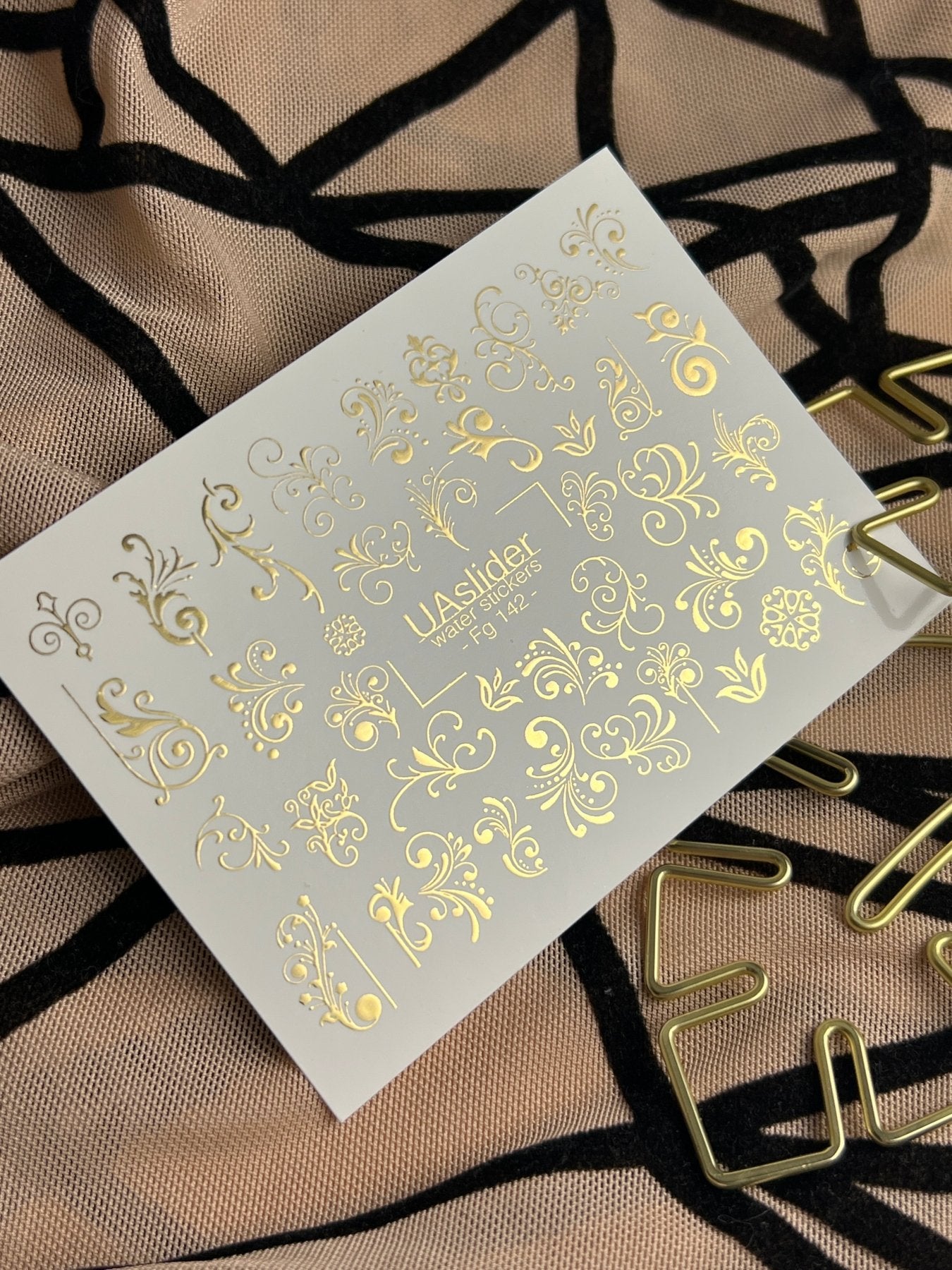 Nail Water Decal Fg-142 | Water Slide Nail Decals with Gold Swirls and Ornaments | Elegant Nail Art - UASLIDER