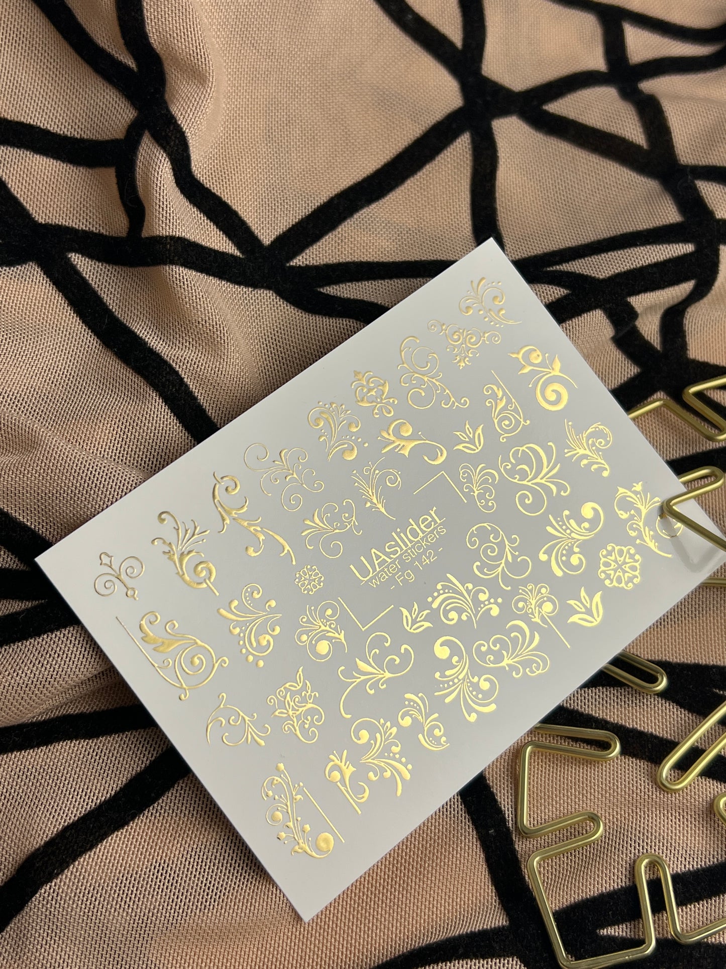 Nail Water Decal Fg-142 | Water Slide Nail Decals with Gold Swirls and Ornaments | Elegant Nail Art