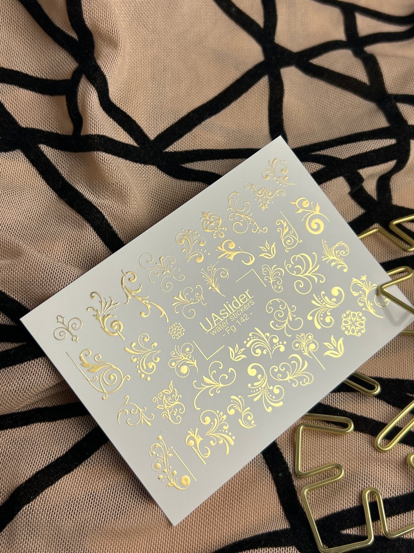 Nail Water Decal Fg-142 | Water Slide Nail Decals with Gold Swirls and Ornaments | Elegant Nail Art - UASLIDER