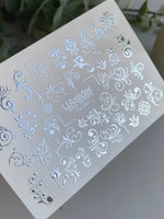 Nail Water Decal Fs-261 | Ornamental Water Slide Nail Decals | Silver Foil Vintage Swirls & Flourishes - UASLIDER