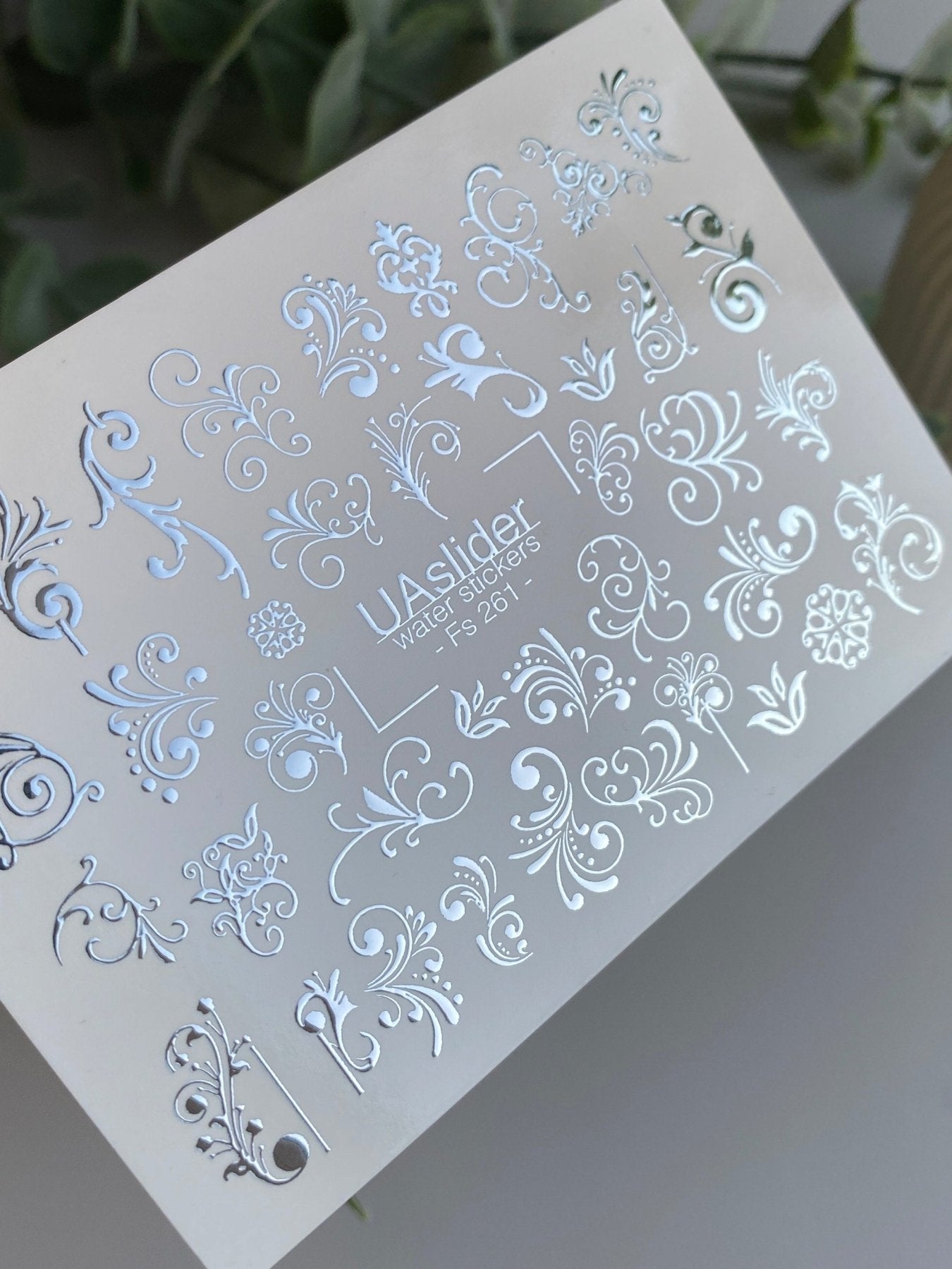 Nail Water Decal Fs-261 | Ornamental Water Slide Nail Decals | Silver Foil Vintage Swirls & Flourishes - UASLIDER