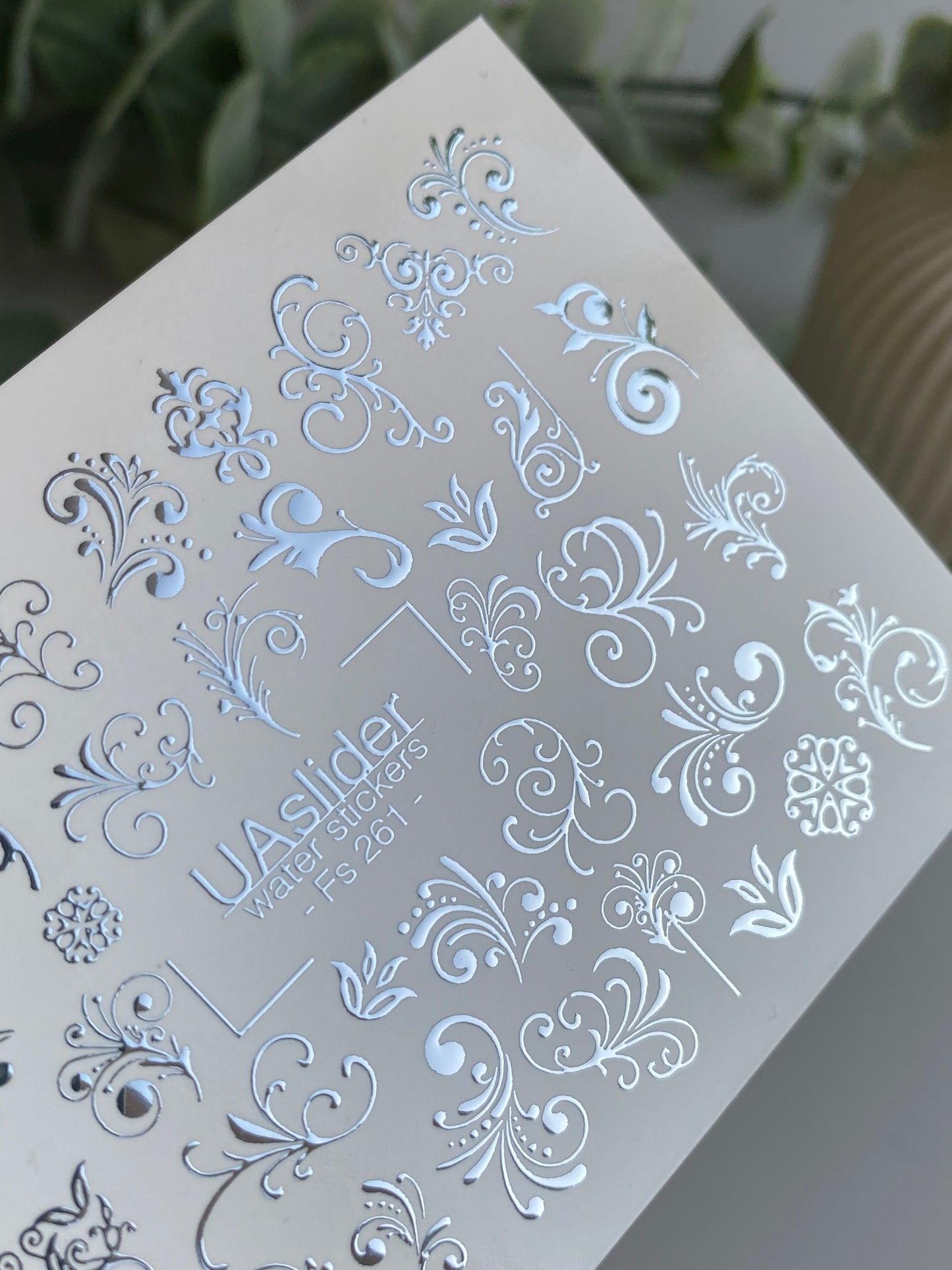 Nail Water Decal Fs-261 | Ornamental Water Slide Nail Decals | Silver Foil Vintage Swirls & Flourishes