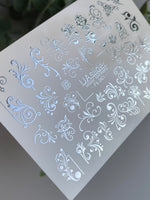 Nail Water Decal Fs-261 | Ornamental Water Slide Nail Decals | Silver Foil Vintage Swirls & Flourishes - UASLIDER